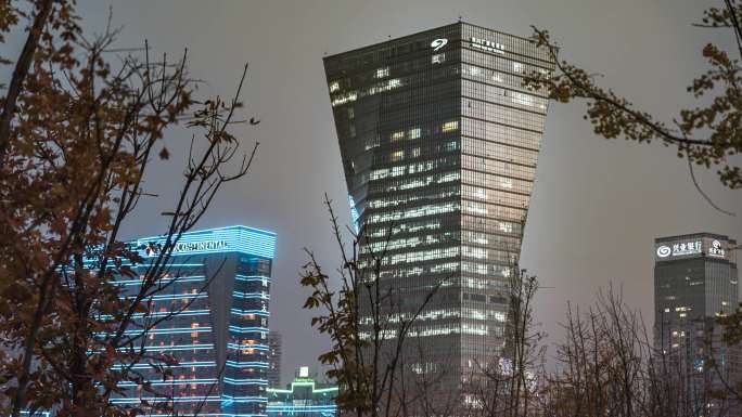 四川广播电台大厦写字楼夜景延时摄影