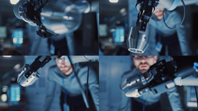 未来机器人手臂移动金属物体