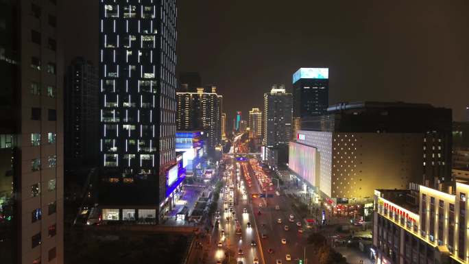 武汉街道口商业街夜景航拍