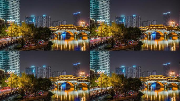 成都九眼桥合江亭夜景延时摄影