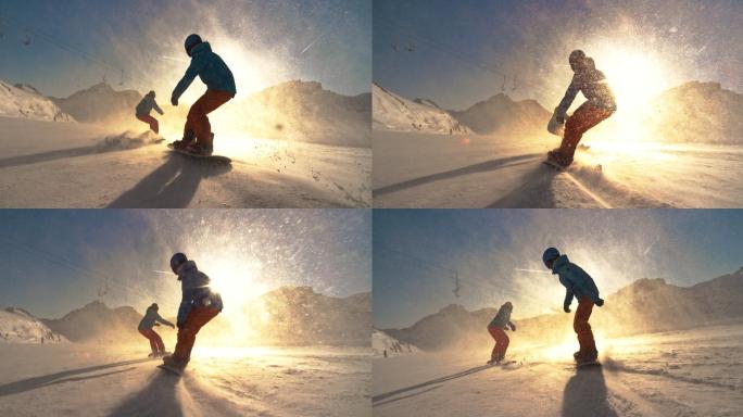 逆光滑雪慢动作冰雪运动冬季奥运会