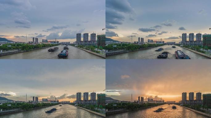 京杭大运河无锡段唯美大气4K日落延时摄影