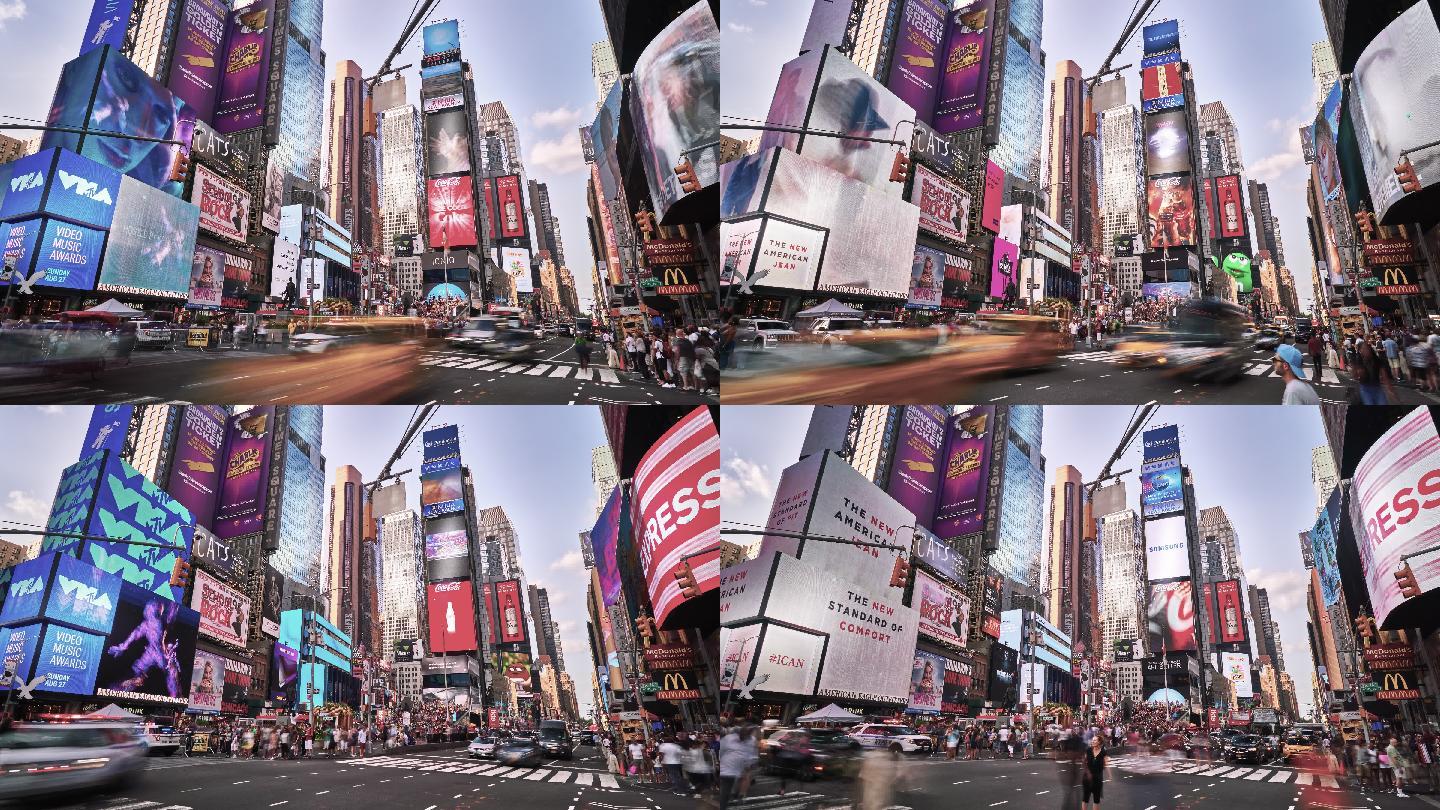 时代广场广告牌交通延时城市景观