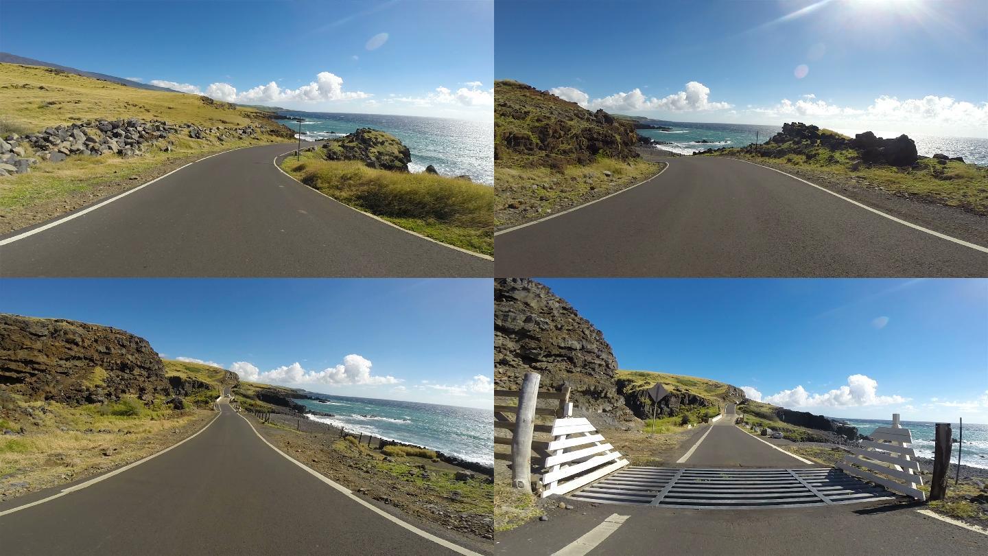 在夏威夷群岛开车道路土路悬崖