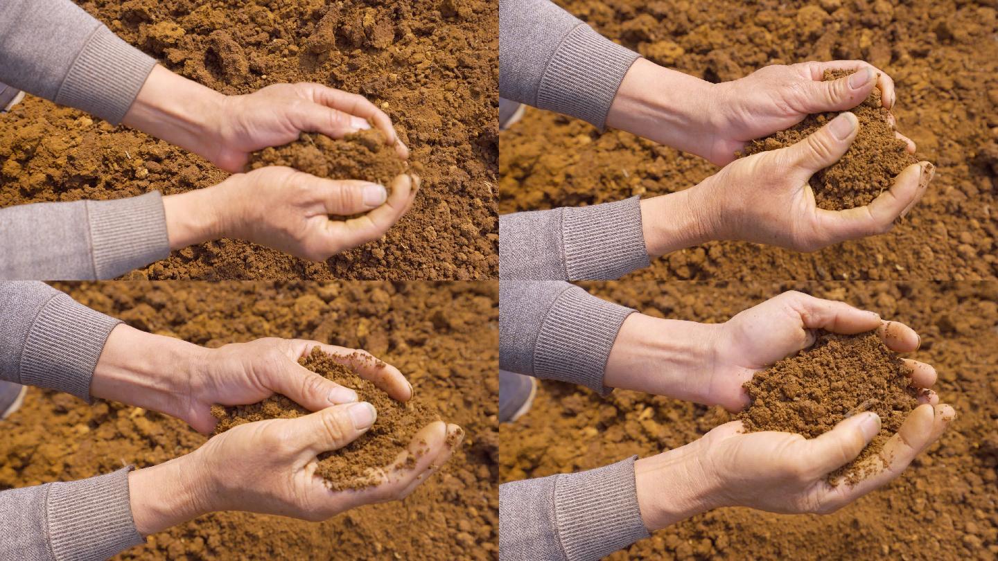 4K双手抓起土壤-土壤泥土土地大地