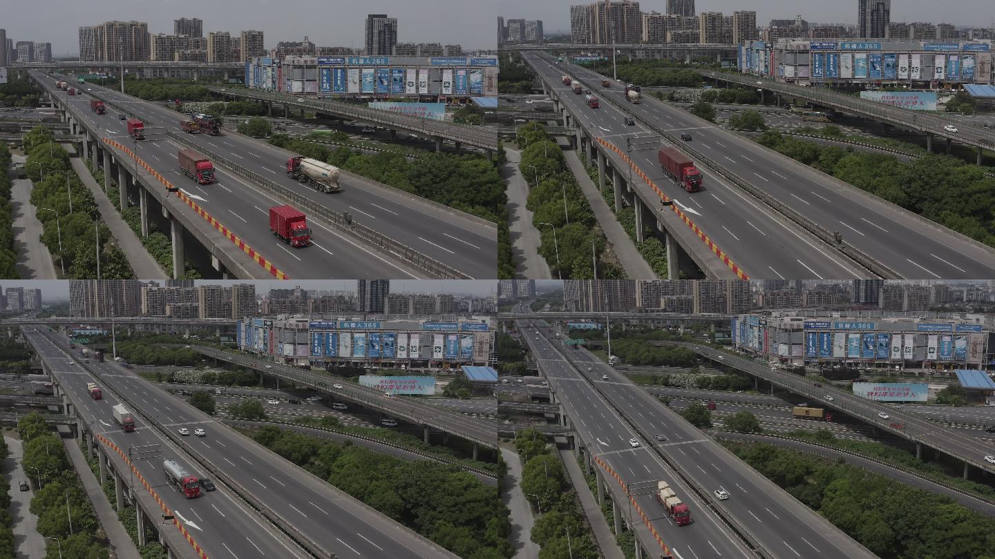 航拍上海京沪高速与上海绕城高速车流4K1