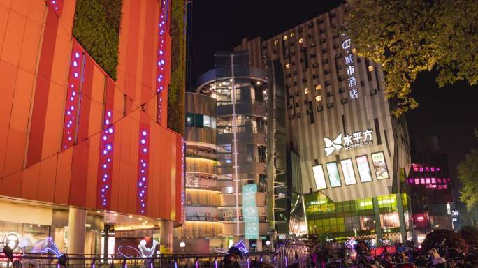 【4K原创】城市夜晚商业街购物中心