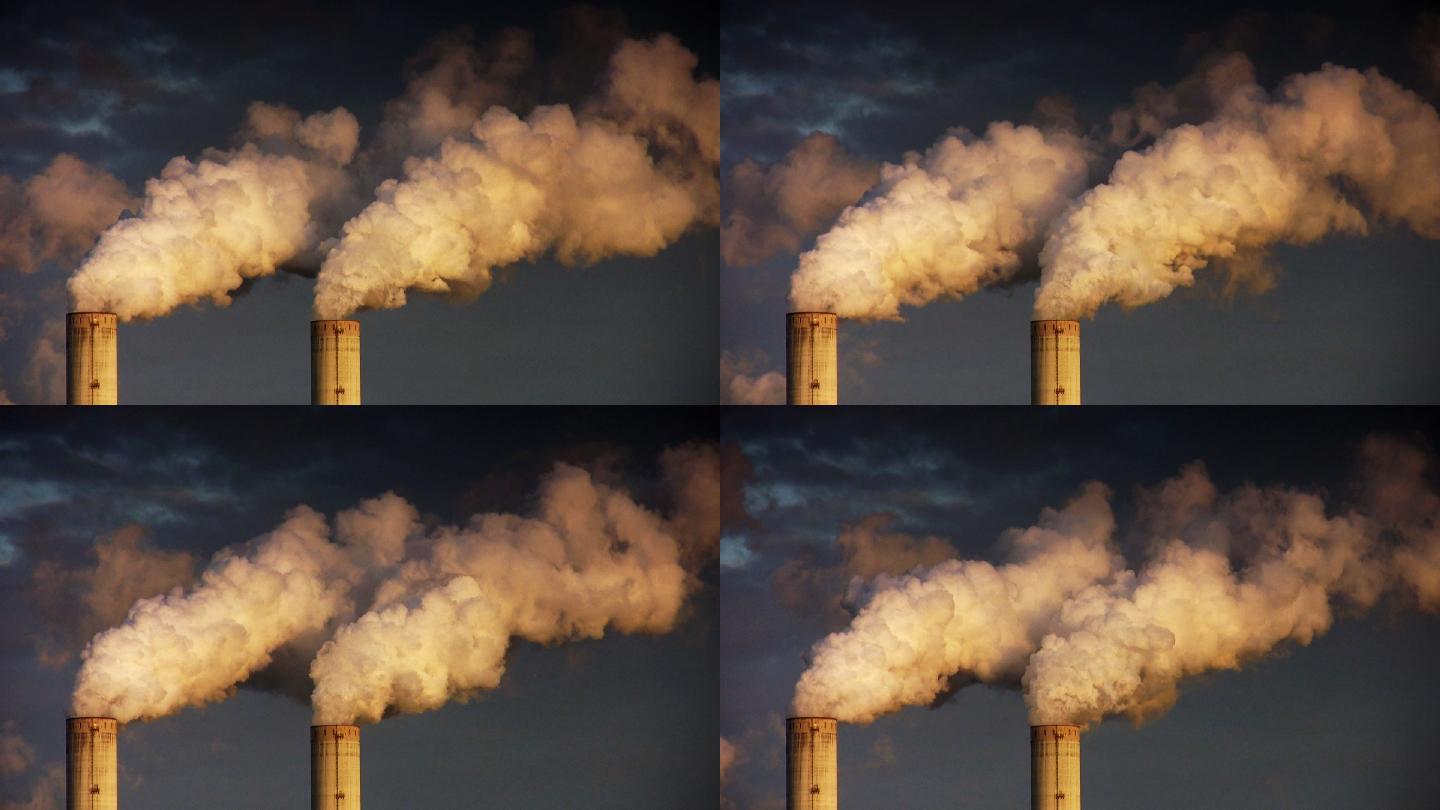 大型工厂排放废气浓烟烟筒环境污染