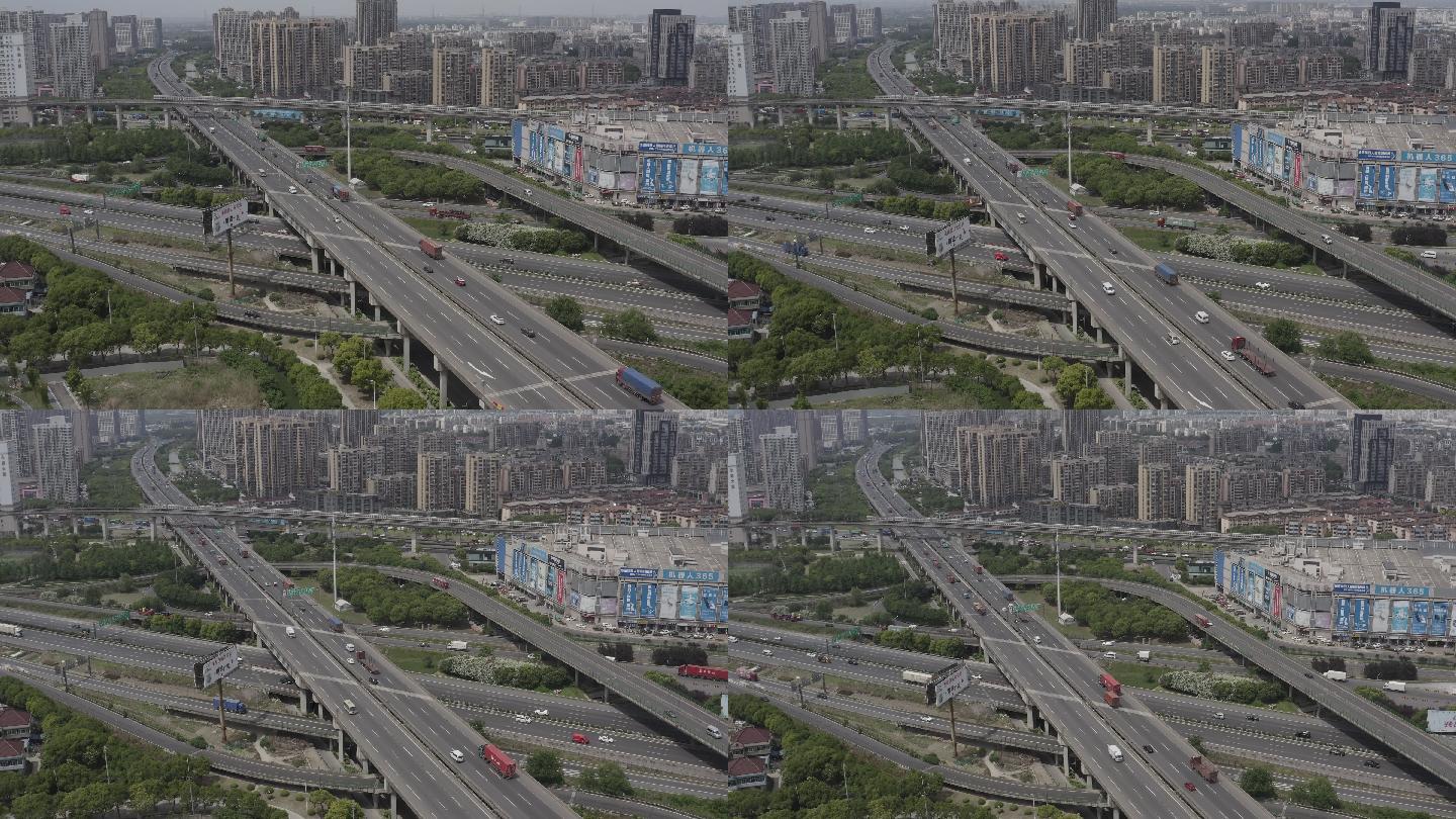 航拍上海京沪高速与上海绕城高速车流4K2