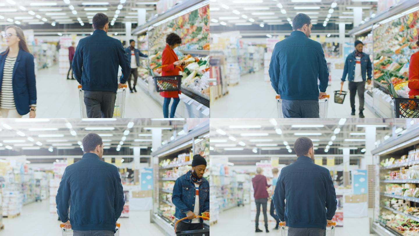 超市逛街购物消费主义男性快乐