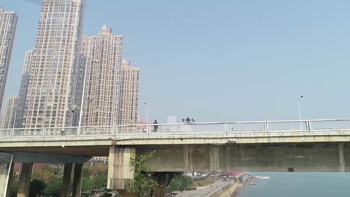 航拍摄影湖南长沙大桥桥梁测绘视频素材