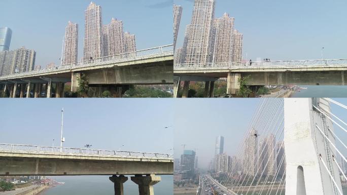 航拍摄影湖南长沙大桥桥梁测绘视频素材