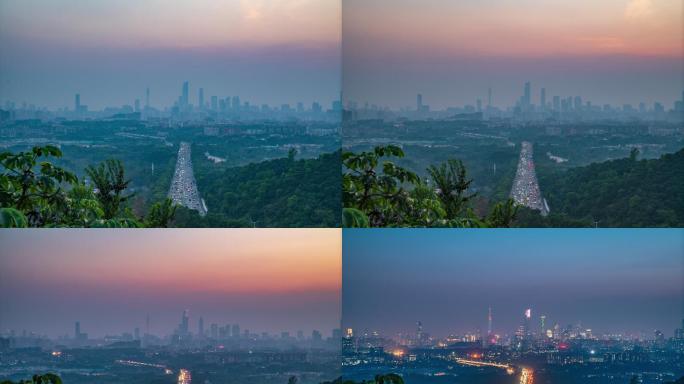 4k广州延时车流广州夜景延时日转夜