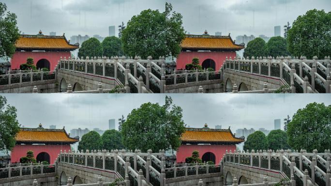 南宁孔庙中式古代建筑状元桥雨景