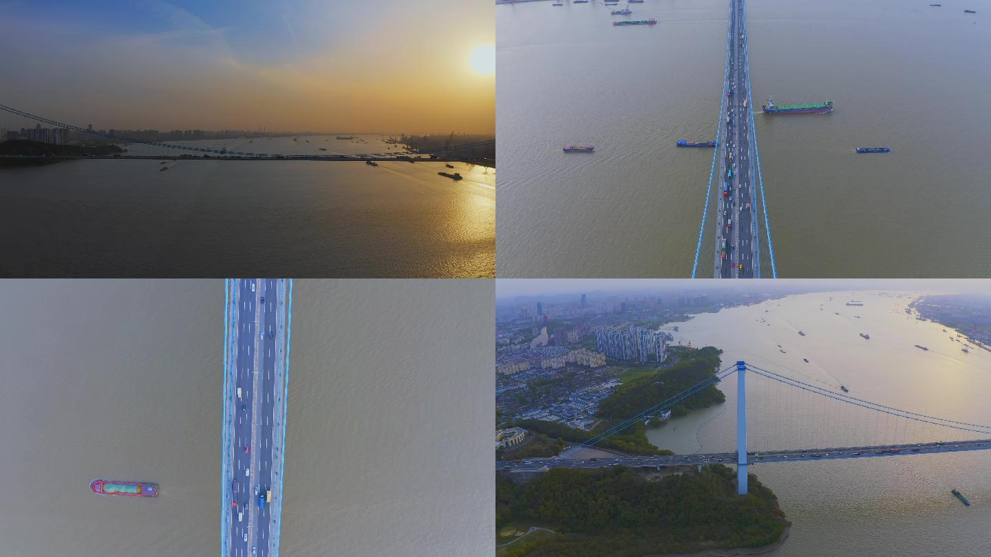 江阴长江大桥长江航船4K航拍加延时摄影