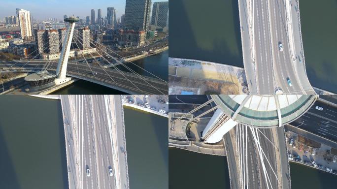 天津航拍CBD赤峰桥城市建筑大桥4K
