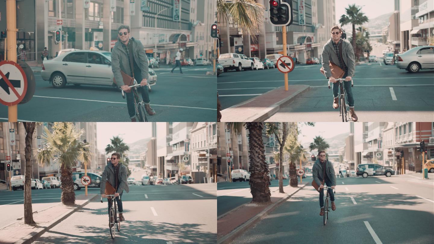 城市环境中的人骑自行车