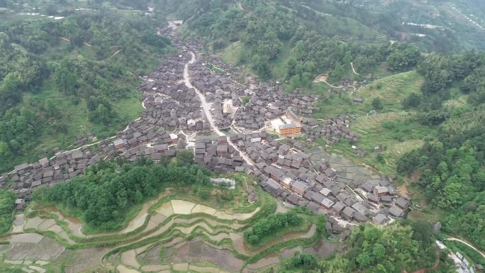 贵州黔东南州黎平县黄岗侗寨高空刷锅环绕