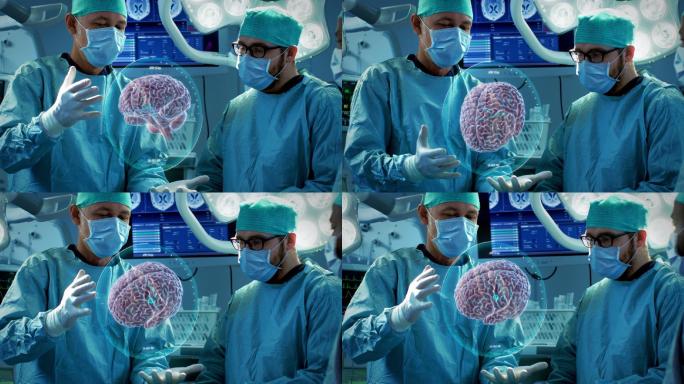外科医生进行脑部手术
