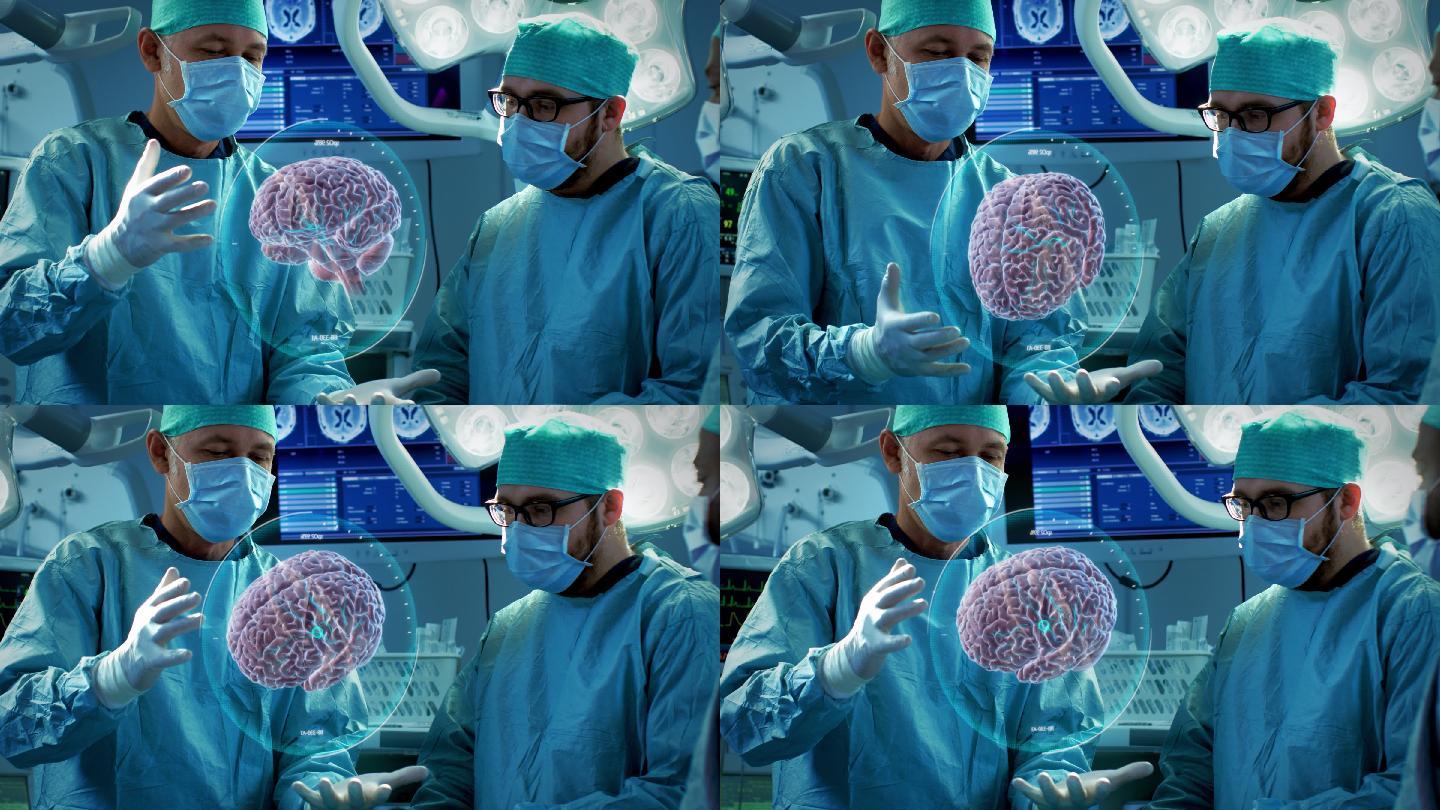 外科医生进行脑部手术