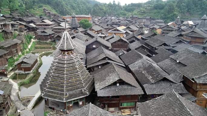 贵州黔东南州黎平县黄岗侗寨低空全景航拍