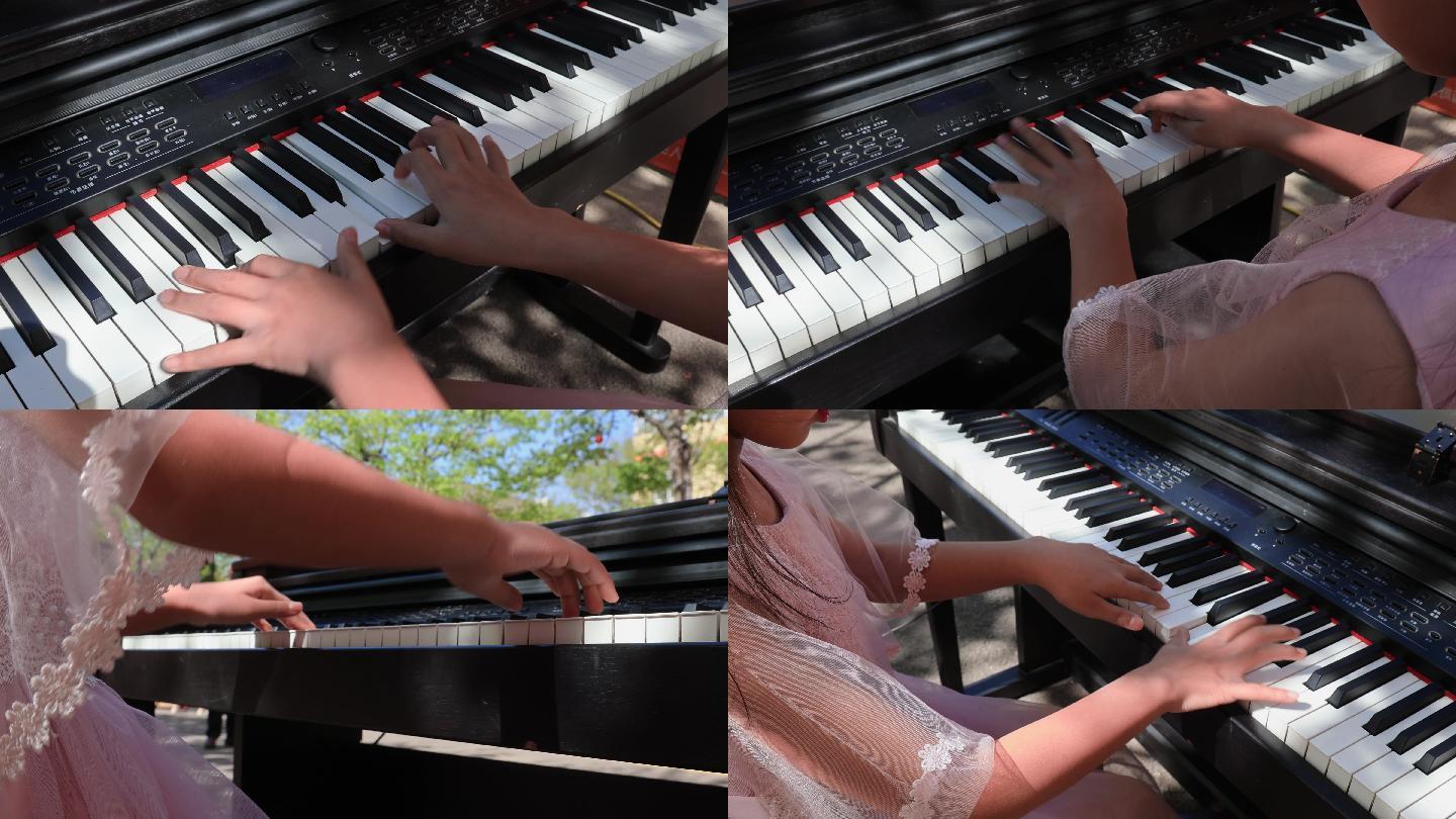 弹钢琴弹琴电子琴少女女孩二