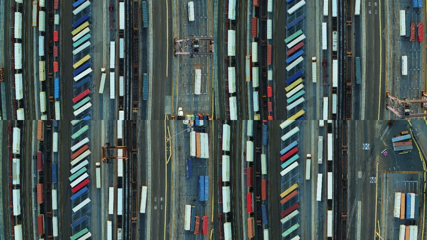一排集装箱和卡车自由贸易区港港口自贸港