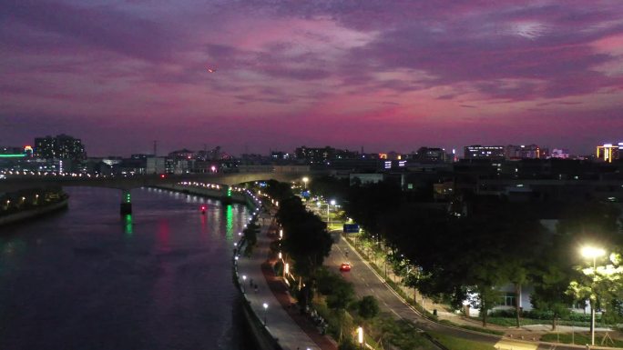 茅洲河夜景航拍