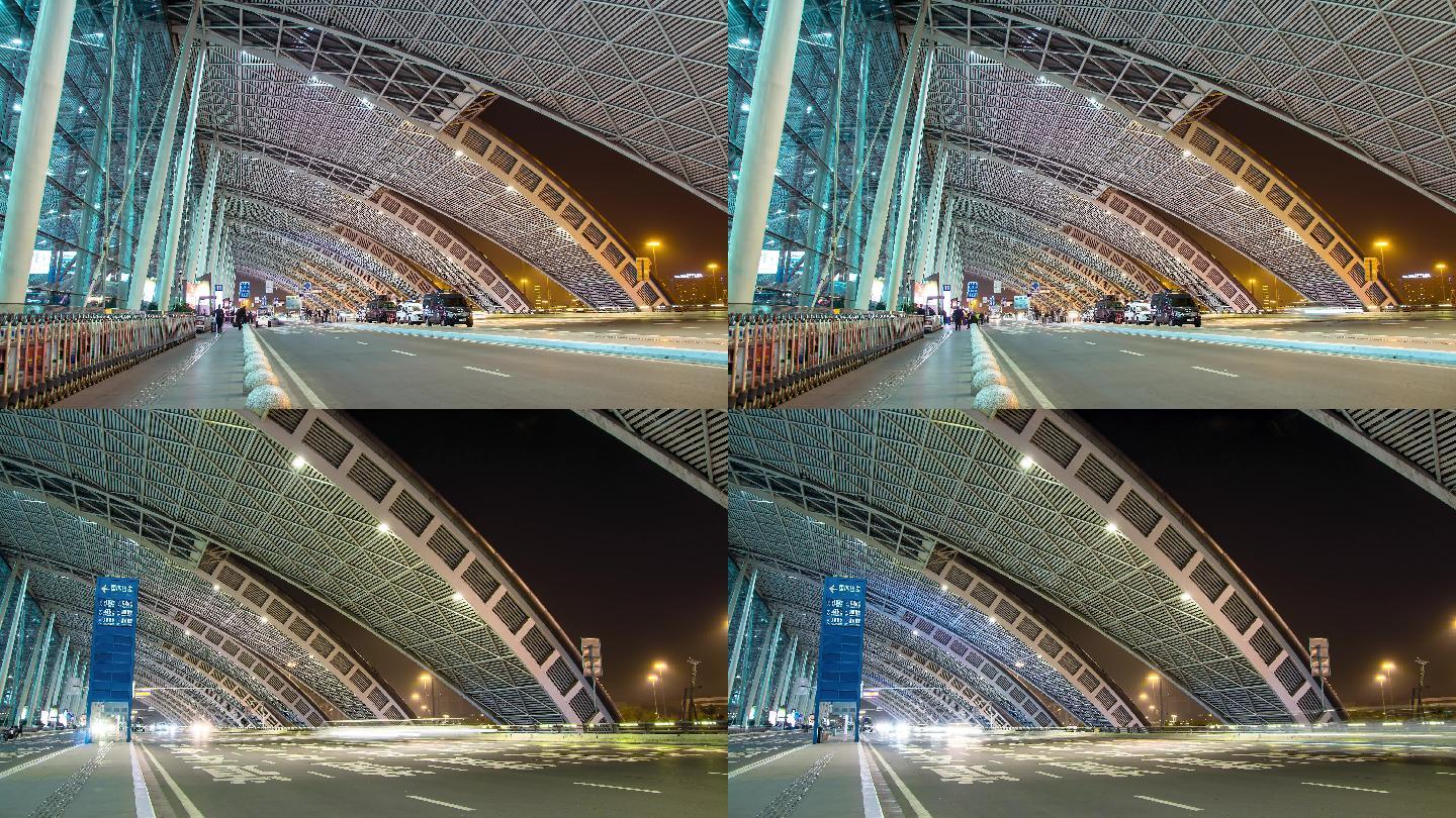 4k机场航站楼出发天桥车流延时摄影
