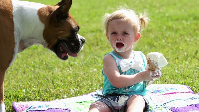 狗吃了小女孩冰淇淋