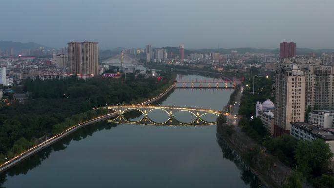 4K河南省信阳市浉河夜景航拍