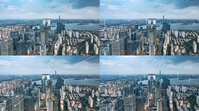 抽象线智慧城市城市天际线鸟瞰抽象