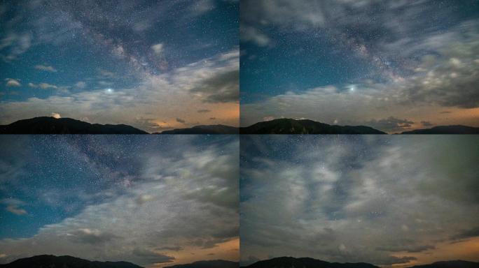 银河星空天空云彩夜景延时摄影