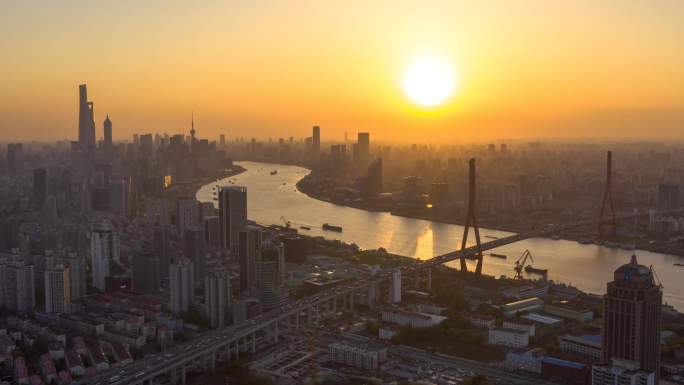 航拍上海杨浦大桥日落、夜景4K延时