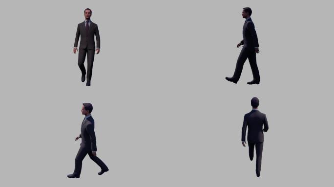 3D多角度商务男士走路（带透明通道）