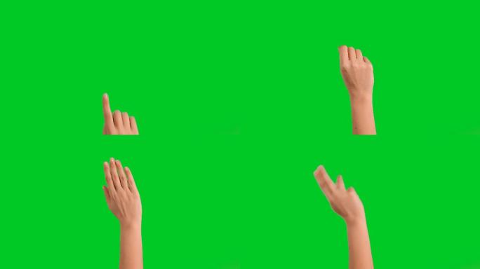 绿色屏幕上的女性手触摸屏手势
