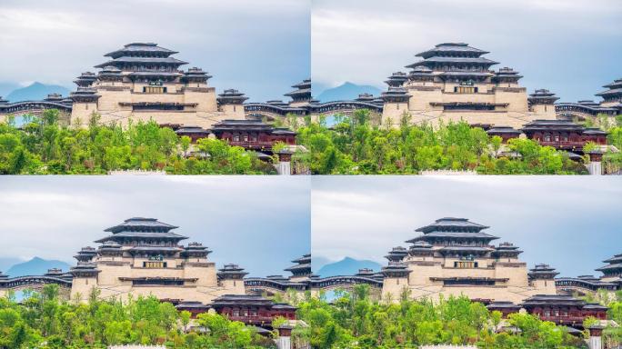 汉中兴汉胜境景区古代宫殿建筑延时摄影