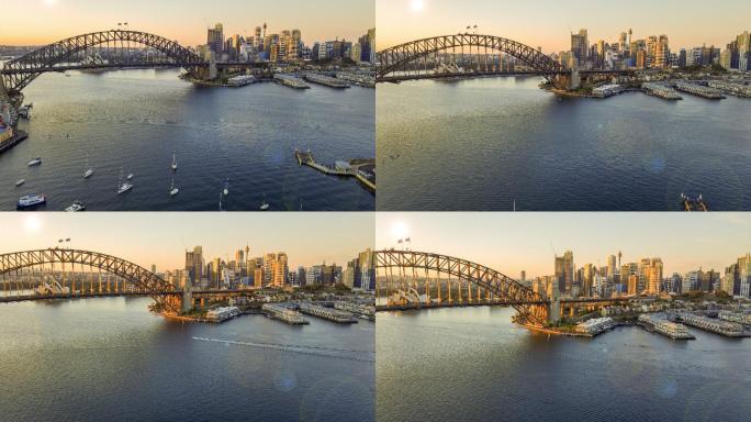 日出时的悉尼市鸟瞰图。