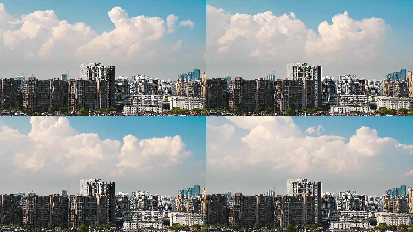 夏天城市延时摄影，武汉的蓝天白云