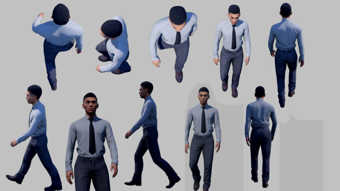 3D多角度商务男士走路（带透明通道）
