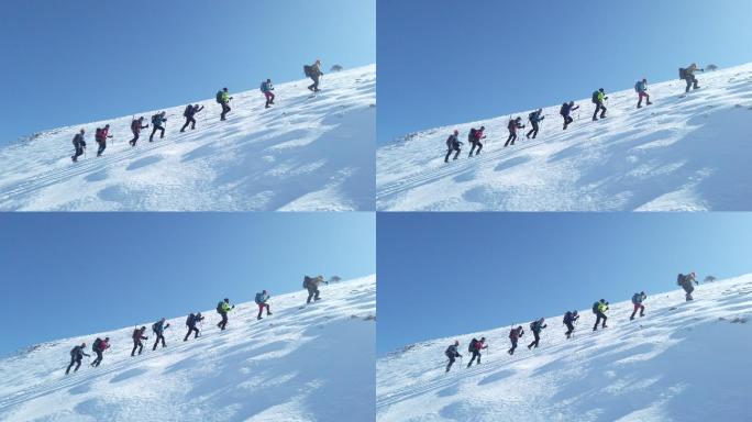 一群登山者正在山顶上行走