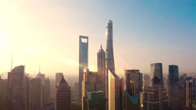 上海清晨阳光航拍4K
