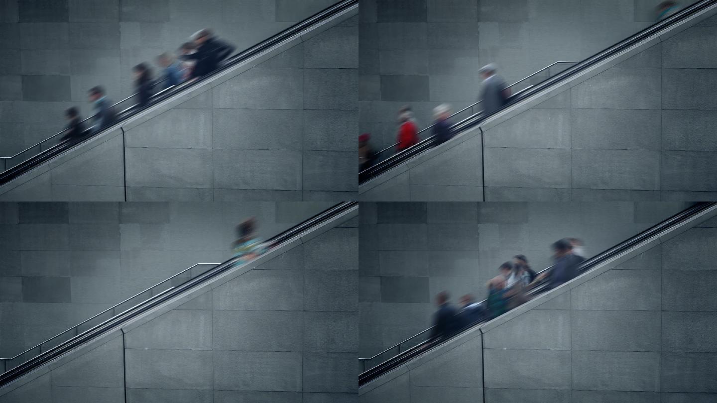 自动扶梯上的行人通勤者快速自动扶梯