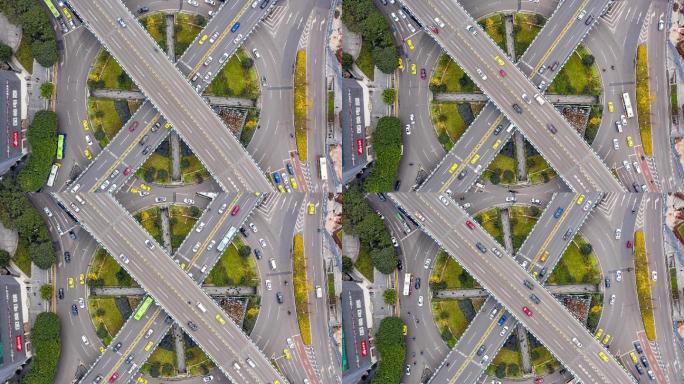 城市交通立交桥航拍俯视角快速延时摄影