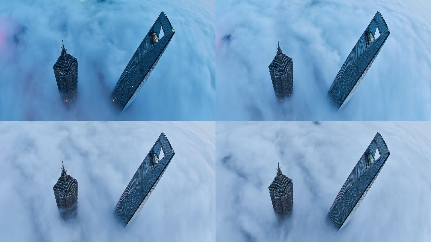 航拍上海摩天大楼高角度视图广角镜头