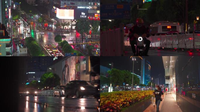 佛山祖庙商圈 夜景雨景 行人街道 岭南站