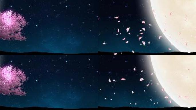 超宽屏月空下桃树花瓣飘落