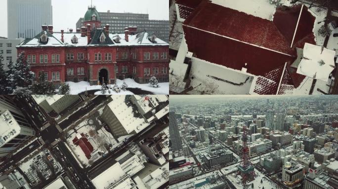 北海道城市雪景航拍