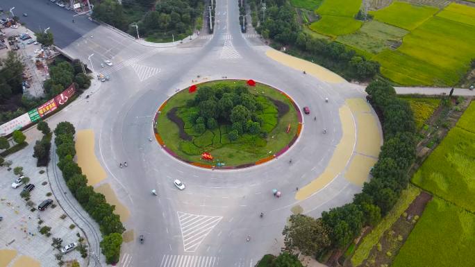 航拍江西吉安永丰迎宾大道大圆盘