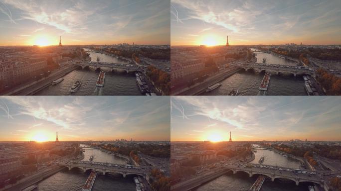 日落时的巴黎鸟瞰图